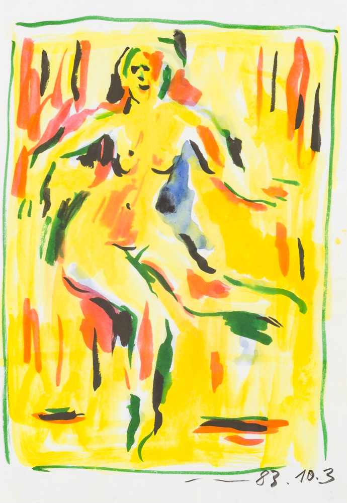 Mühl, OttoNude in front of yellow background, 10.03.1983ink and gouache on paperdated lower