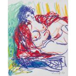 Kornberger, AlfredSitting female nude with red capecolour chalk on paperSigned and dated lower