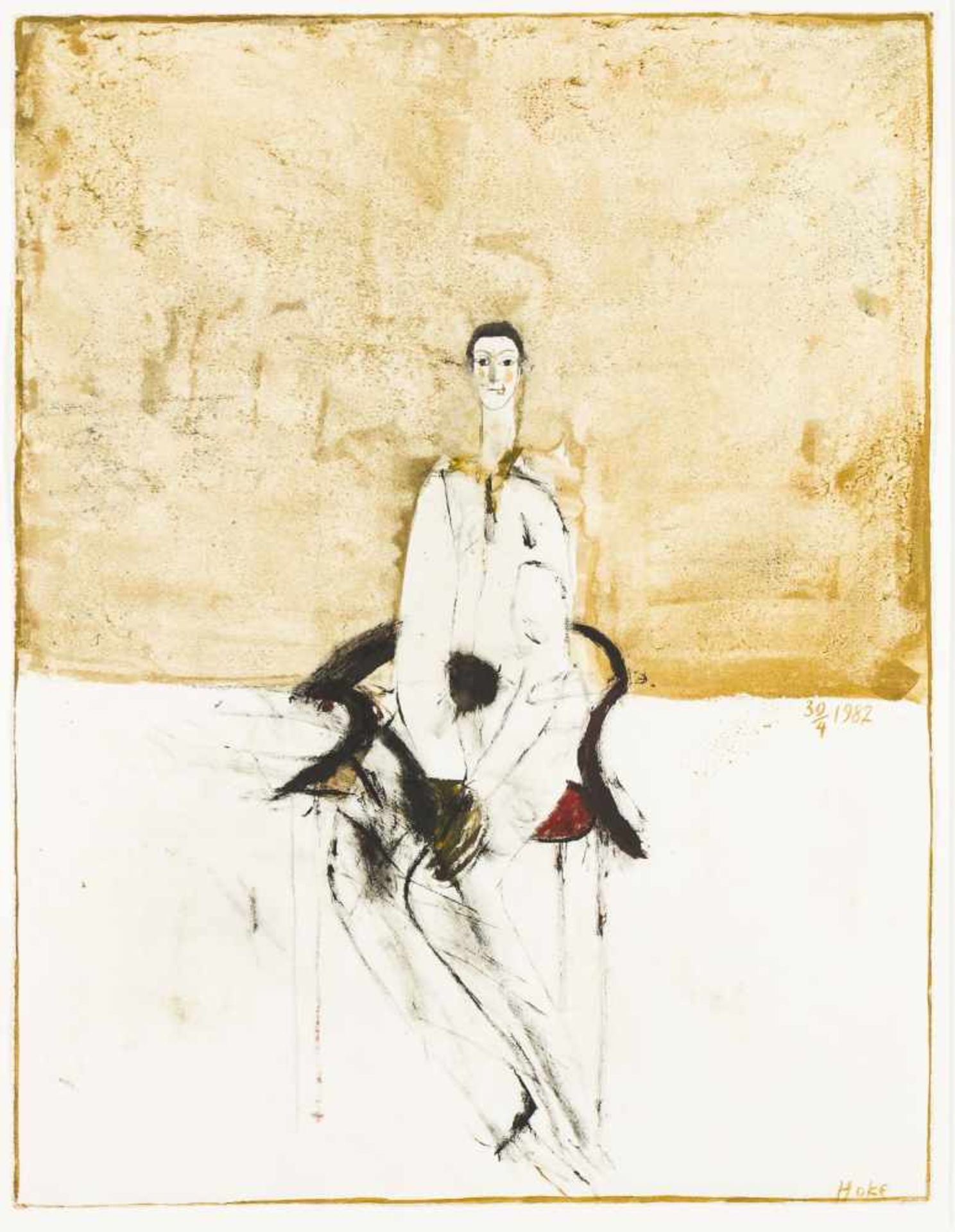 Hoke, GiselbertSeated, 30.4.1982Gouache and ink on paperLower right signed25,4 x 19,5framedIn the