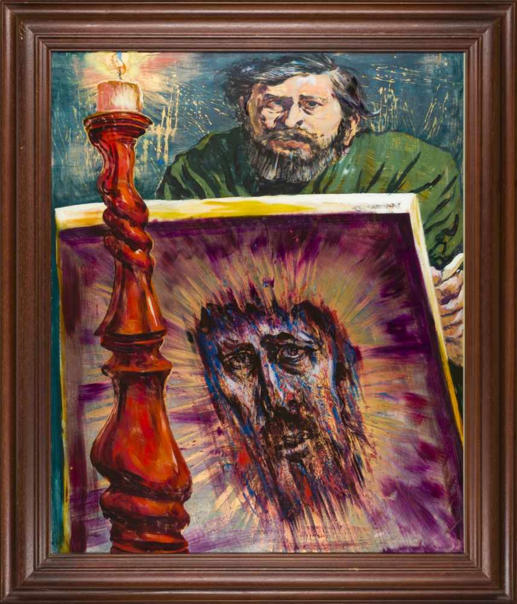 Aigner, FritzSelf portrait with Ecce Homo, 1970Glass paintingLower middle signed and dated34,3 x - Bild 2 aus 4