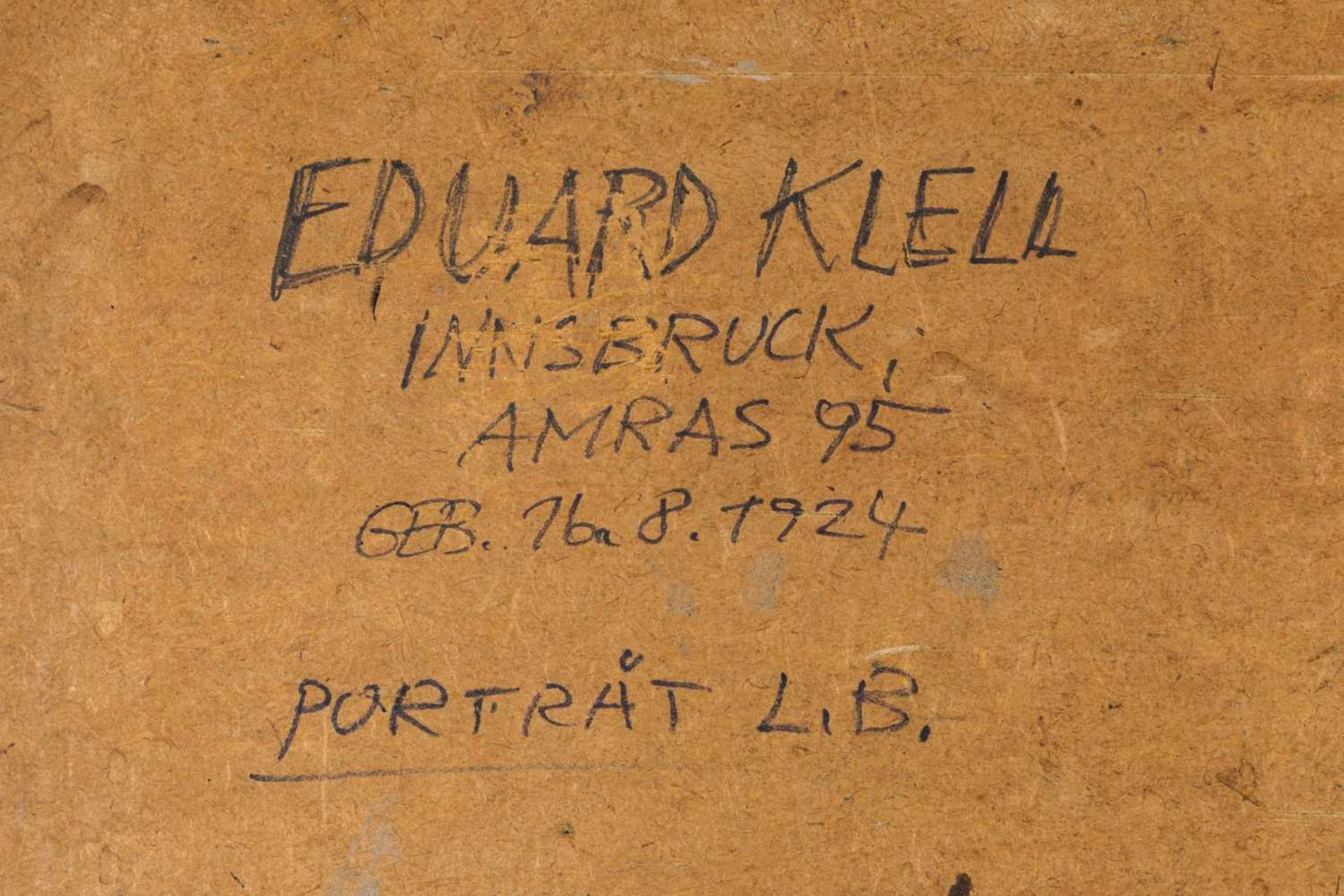 Klell, EduardLouis Baur portrait, 1924Oil on boardLower right signed43,1 x 31,7Inscribed on the - Bild 4 aus 4