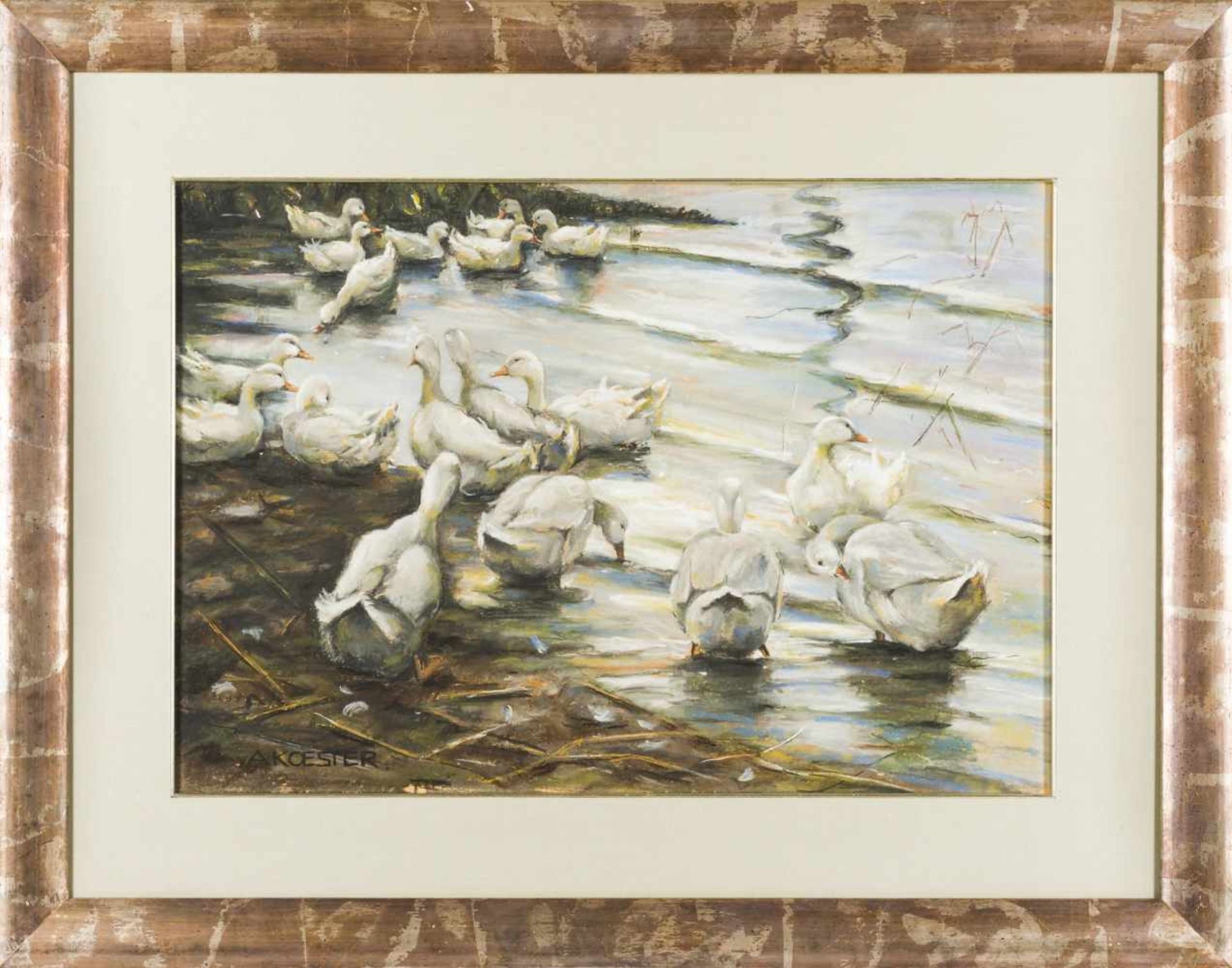 Koester, AlexanderDucks in the Swiss BodenseeSoft pastels on paperLower left signed17,7 x 24, - Bild 2 aus 4