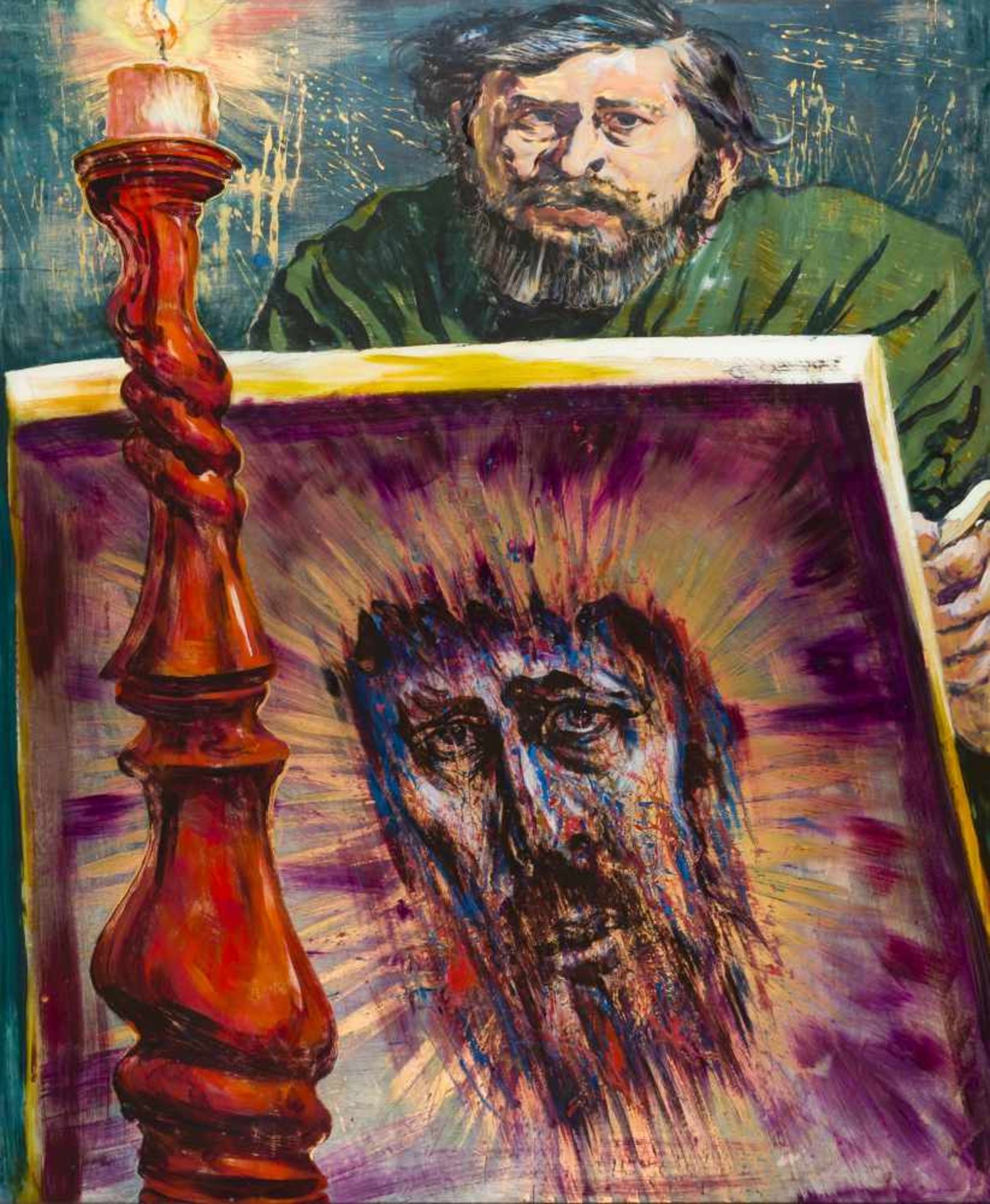 Aigner, FritzSelf portrait with Ecce Homo, 1970Glass paintingLower middle signed and dated34,3 x