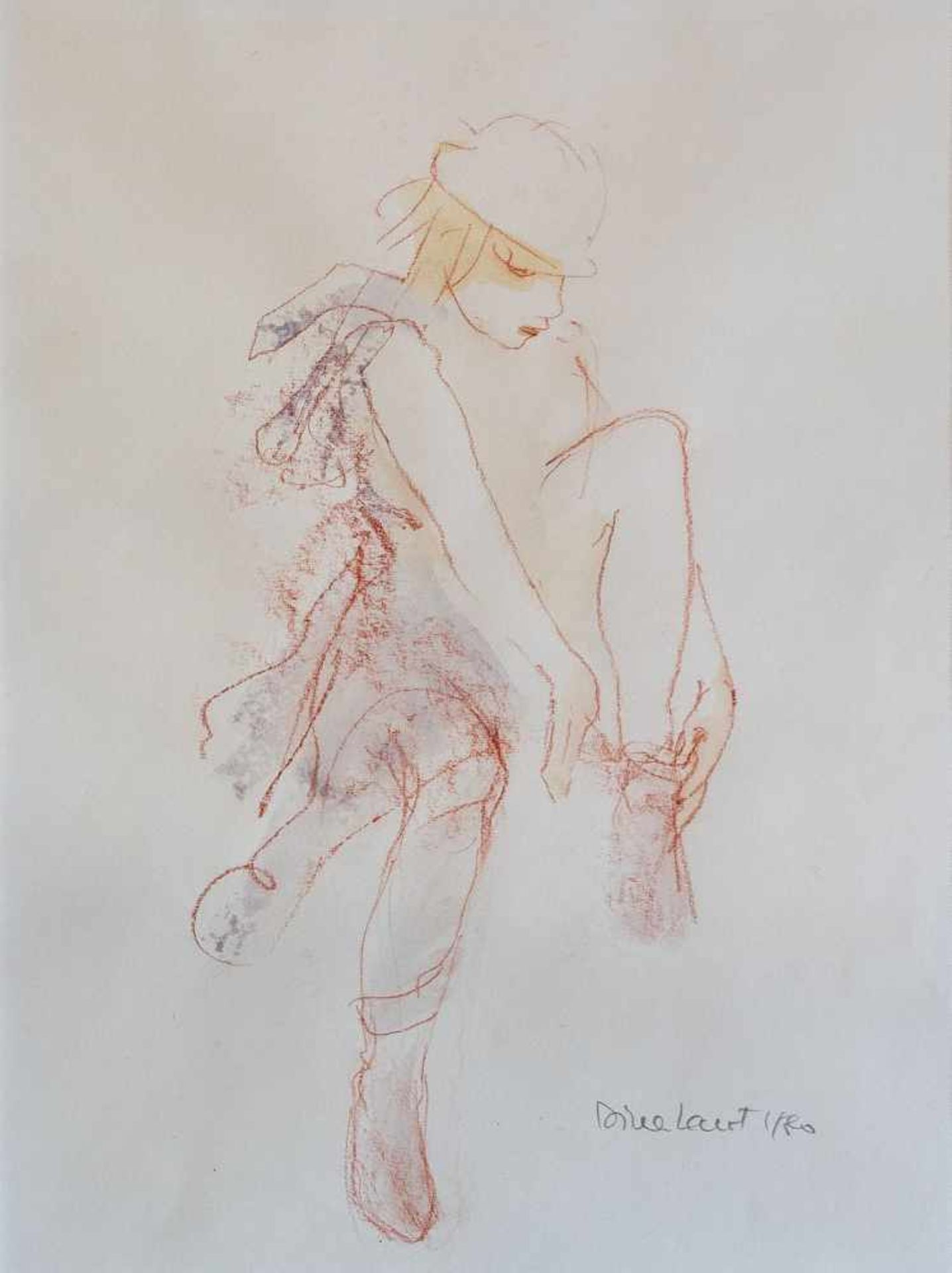 Larot, DinaGirl with Hat, 1980Watercolor and red chalk on paperLower right signed and datedLent