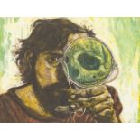 Aigner, FritzSelf portrait with magnifying glass, 1973Color aquatint etching on diverse copper