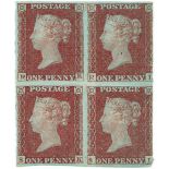 GB - 1852 Penny Red-brown Plate 164, mounted mint Block of four, good gum RK/SK four margins, RL/