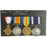 1915 Star Trio (232749 A Barnett PO RN), and Naval LSGC Medal GV (232719 A Barnett PO HMS