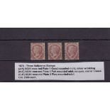 GB - 1870 Three Half Pence stamps, (J-K) SG51 Plate 1 Good mounted mint, minor wrinkling. (N-E) SG51