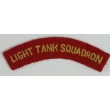 Cloth Badge: Light Tank Squadron WW2 embroidered felt shoulder title badge.