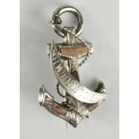 Sweetheart badge, silver & agate, Anchor type ship badge, HMT Rhone. Marked on the back J.C.& ?