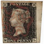 GB - 1840 Penny Black Plate 6 (M-L) four good to large margins, no thins or creases, a little toned,