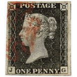 GB - 1840 Penny Black Plate 3 (J-G) four good to large margins, horizontal crease, very good used