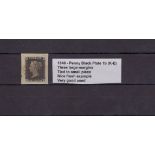 GB - 1840 Penny Black Plate 1b (K-E) three large margins, tied to small piece, nice fresh example,