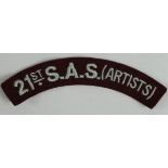 Cloth Badge: 21st S.A.S. (Artists) Post-War embroidered felt shoulder title badge in excellent