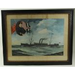 Captain Fryatt - Harwich Interest. A large water-colour of the famous Harwich ship the S.S.