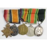 1915 Star Trio (295 L.Cpl F G Davies Welsh R), Defence Medal, and Territorial Efficiency Medal GV (