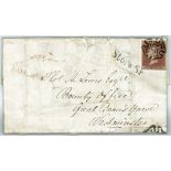 GB - 1841 1d Red Plate 8 (R-B) on entire, four margins, tied by Black MX, to Great Deans Yard