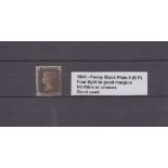 GB - 1840 Penny Black Plate 5 (E-F) four tight to good margins, no thins or creases, good used,