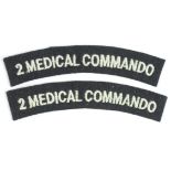 Cloth Badges: 2 Medical Commando WW2 embroidered felt shoulder title badges in excellent