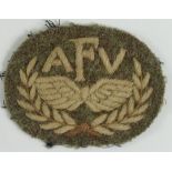 Cloth Badge: "AFV" in wreath with wings WW2 embroidered arm badge for Drivers of Armoured Fighting