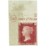 GB - 1858-79 Plate number issues G1 - 1864-79 - 1d rose-red Plate 142 (A-A) Imprimatur - corner