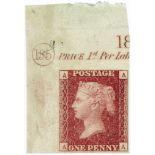 GB - 1858-79 Plate number issues G1 - 1864-79 - 1d rose-red Plate 155 (A-A) Imprimatur - Corner