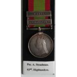 Afghanistan Medal 1881 with bars Charasia and Kabul, named 1152 Pte A Steadman 92nd Highrs. Notes: