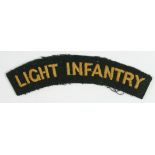 Cloth Badge: Light Infantry WW2 embroidered felt shoulder title badge in excellent unworn