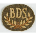 Cloth Badge: "BDS" in wreath embroidered WW2 arm badge for Bomb Disposal Service (Edwards &