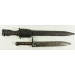 Bayonets: 1) German WW2 'Erstaz' all steel. Blade 14" in its pitted steel scabbard with leather frog