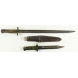 Bayonets/Knife: 1) WW2 stiletto type blade 5.5" by Richards, Sheffield. Worn in its leather