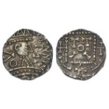 Anglo-Saxon silver sceat, Primary Phase, Series C, variety C2, Epa type, Radiate bust right EPA in