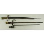 Bayonets: 1) French Model 1842 made at Chateller ault in 1861. 2) French Model 1874 Gras bayonet