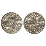 Harold I silver penny, Jewel Cross Issue, Spink 1163, obverse reads:- +HAROLDRECX, reverse reads:-+
