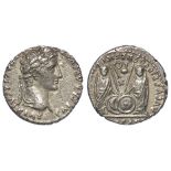 Augustus silver denarius, Lugdunum Mint 2 B.C.- 4 A.D., Gaius and Lucius Caesars standing facing,