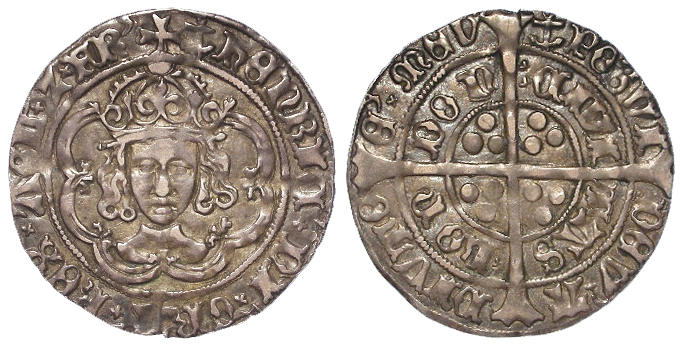 Henry VII silver groat, Facing Bust Issue of London, Type IIIc, Bust as IIIb crown has one plain and