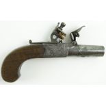 Flintlock box lock 18th century pocket pistol with folding trigger engraved frame signed Busby