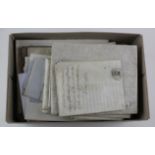 Ephemera - box of various items inc interesting bundle of vellum legal documents c1750-1900, with