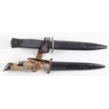 German WW1 fighting knife with metal scabbard and leather scabbard, blade maker marked Gottlieb