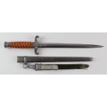 German WW2 Army Dagger with metal scabbard and part original 'D.R.G.M.' hanger. Blade maker