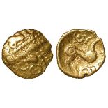 Ancient British Celtic gold quarter stater of the Iceni, Early Uninscribed, Snettisham Type,