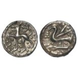 Anglo-Saxon silver sceat, Secondary Phase c.710-c.760, East Anglian, Series Q I I variety, Quadruped