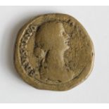 Faustina Junior brass sestertius under Antonins Pius, reverse:- Juno, veiled, standing left, holding