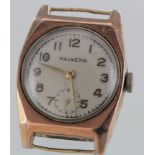 Mid-size 9ct cased wristwatch by Helvetia, hallmarked London 1945, working when catalogued