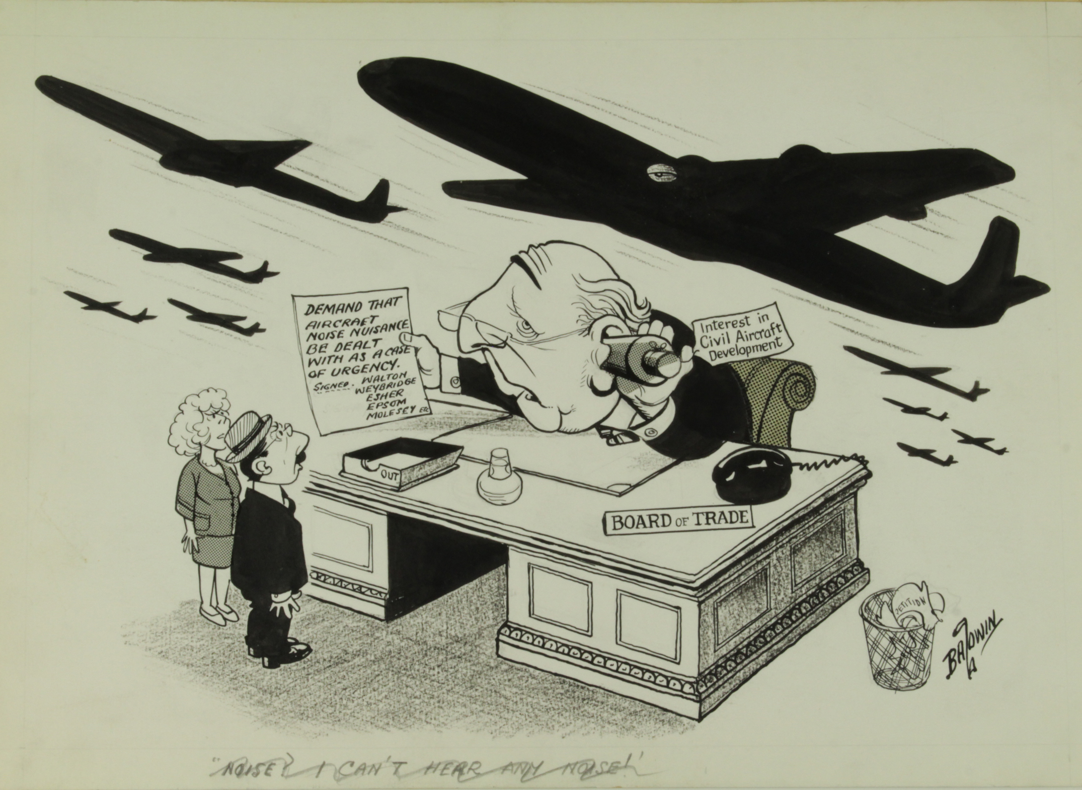 Original Artwork. Pen & ink, an original newspaper cartoon illustration, depicting a member of the
