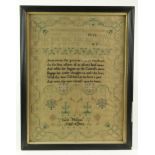 Sampler. A childs sampler, circa mid 19th Century, with decorative border, central poem &