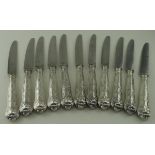 Eleven silver-handled King's pattern table knives hallmarked Sheffield, 1973.