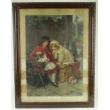 Victorian Pears print, titled 'Pets', depicting two young girls looking at a pair of rabbits in a