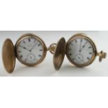Two gold plated gents full hunter pocket watches by Elgin, with one working at time of cataloguing