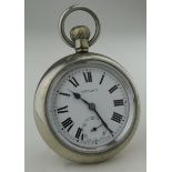 Railway interest. LNER nickel cased pocket watch by Record, the rear of the case engraved L.N.E.R